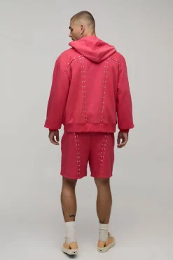 boohooMAN Ensemble Survêtement Oversize Ample Avec Fermeture Éclair Et Short Baggy En Molleton Bouclette Avec Détails Métalliques<Homme Survêtements