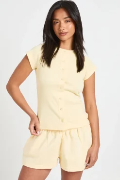 Ensemble Survêtement Petite Côtelé Avec Haut À Manches Courtes Boutonné Et Short