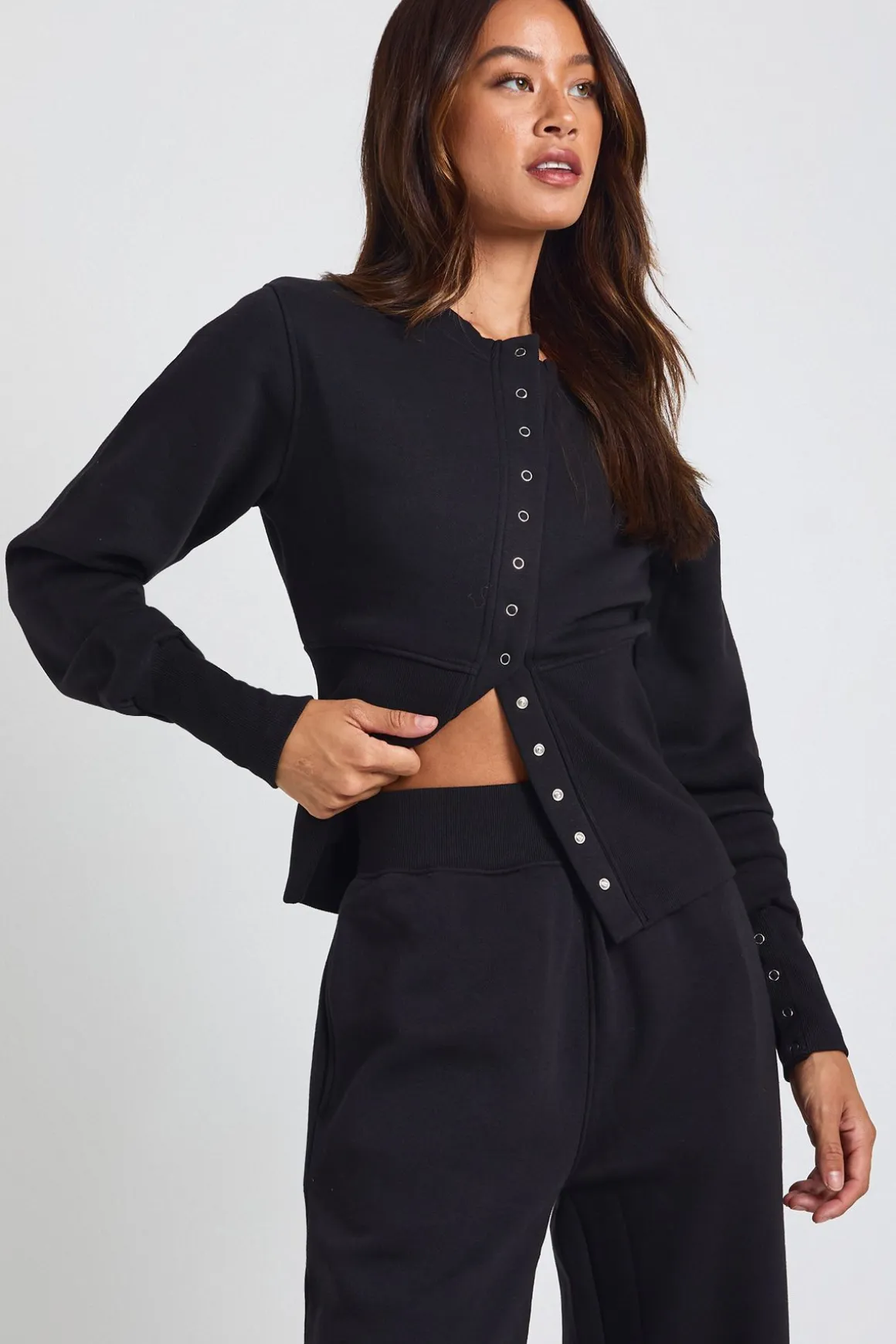 Ensemble Survêtement Sweat Bomber À Ourlet Profond Et Pressions Coupe Tall