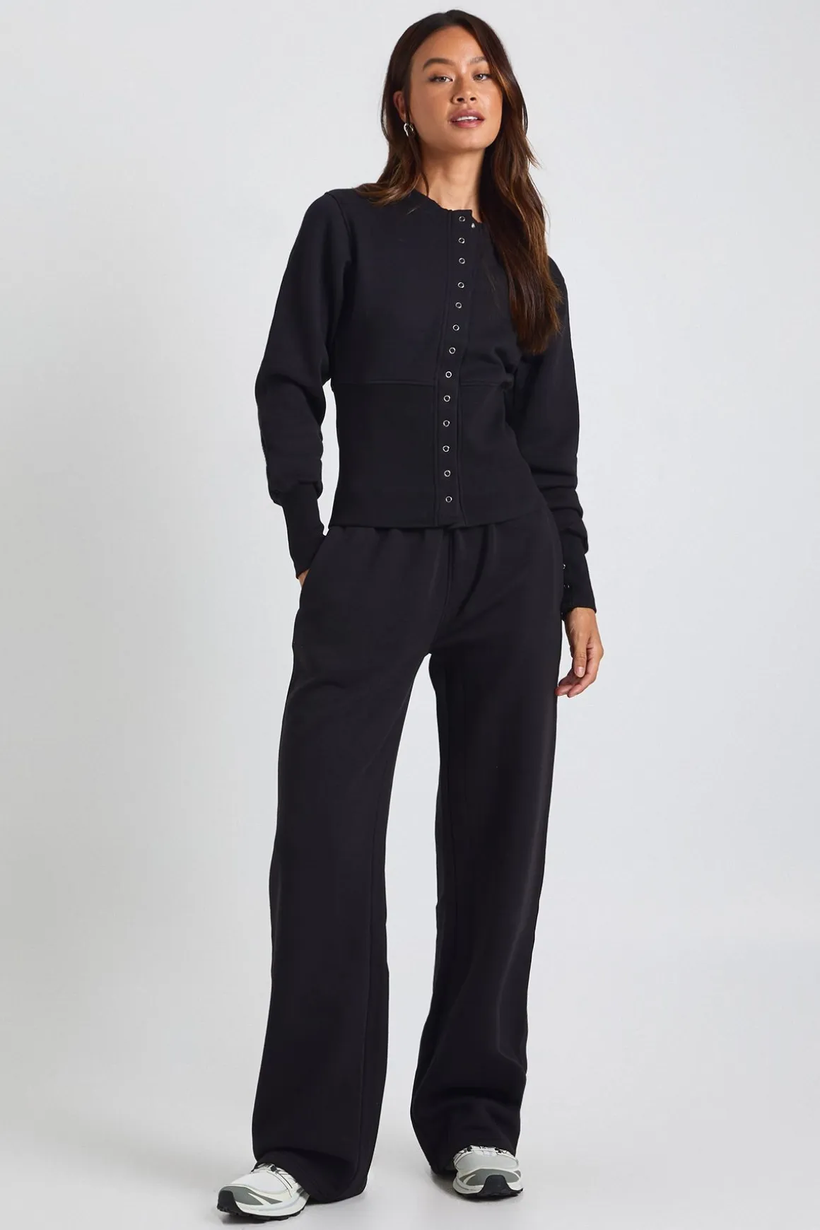 Ensemble Survêtement Sweat Bomber À Ourlet Profond Et Pressions Coupe Tall