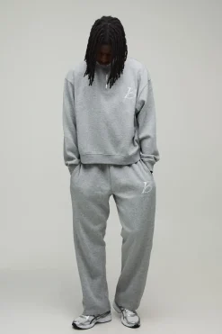 Ensemble Survêtement Sweat Brodé B Col Zippé 1/4 Coupe Ample Oversize & Pantalon Droit