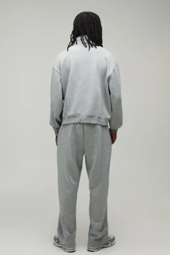 Ensemble Survêtement Sweat Brodé B Col Zippé 1/4 Coupe Ample Oversize & Pantalon Droit