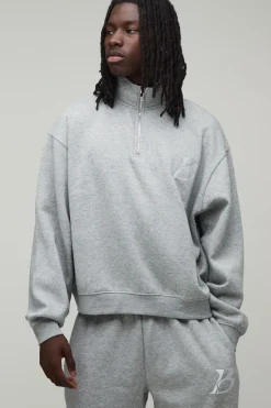 Ensemble Survêtement Sweat Brodé B Col Zippé 1/4 Coupe Ample Oversize & Pantalon Droit