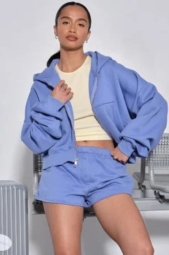 Ensemble Survêtement Sweat À Casynthétiqueche Zippé Ample Et Short À Boutons Henley