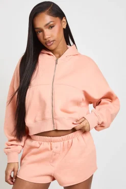 boohoo Ensemble Survêtement Sweat À Casynthétiqueche Court Zippé Et Short À Boutons Henley<Femme Survêtements|Survêtements