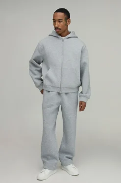 Ensemble Survêtement Sweat À Casynthétiqueche Scuba Oversize Boxy Zippé Et Pantalon Droit
