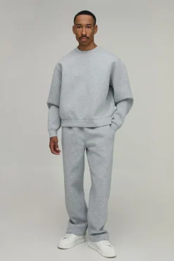 Ensemble Survêtement Sweat Col Rond Ample Oversize Et Pantalon Droit En Scuba