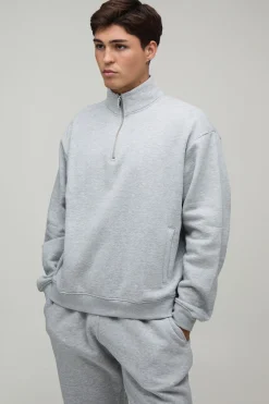 boohooMAN Ensemble Survêtement Sweat Col Montant Zippé Quart Oversize Ample & Jogger Droit<Homme Survêtements Grande Taille|Col Zippé