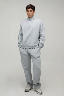 boohooMAN Ensemble Survêtement Sweat Col Montant Zippé Quart Oversize Ample & Jogger Droit<Homme Survêtements Grande Taille|Col Zippé