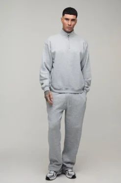 Ensemble Survêtement Sweat Col Montant Zippé Quart Oversize Ample & Jogger Droit Grande Taille