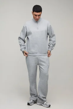 Ensemble Survêtement Sweat Col Montant Zippé Quart Oversize Ample & Jogger Droit Grande Taille