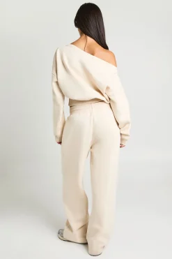 Ensemble Survêtement Sweat Épaule Dénudée Et Jogger Plissé