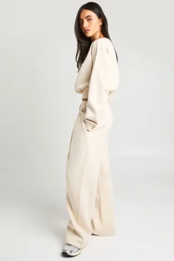 Ensemble Survêtement Sweat Épaule Dénudée Et Jogger Plissé