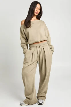 Ensemble Survêtement Sweat Épaules Dénudées Et Jogging Plissé