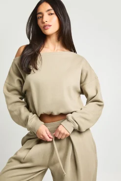 Ensemble Survêtement Sweat Épaules Dénudées Et Jogging Plissé