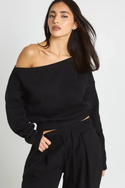 Ensemble Survêtement Sweat Épaule Dénudée Et Jogger Plissé