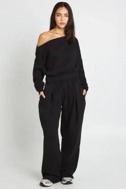 Ensemble Survêtement Sweat Épaule Dénudée Et Jogger Plissé