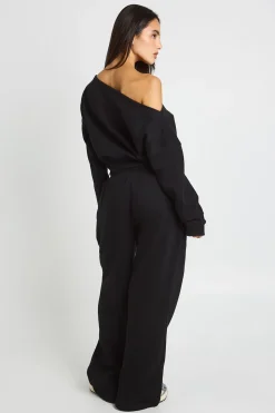 Ensemble Survêtement Sweat Épaule Dénudée Et Jogger Plissé