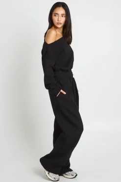Ensemble Survêtement Sweat Épaule Dénudée Et Jogger Plissé