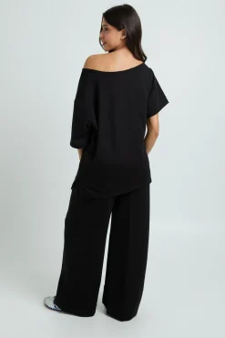 Ensemble Survêtement Sweat Épaules Dénudées Manches Courtes Molleton Bouclette Et Pantalon Jogger