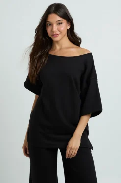 Ensemble Survêtement Sweat Épaules Dénudées Manches Courtes Molleton Bouclette Et Pantalon Jogger