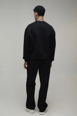 Ensemble Survêtement Sweat Scuba Col Rond Ample Oversize Et Pantalon Droit Tall