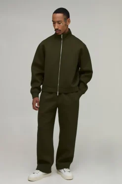 Ensemble Survêtement Sweat Scuba Col Cheminée Zippé Coupe Ample Oversize Et Pantalon Droit