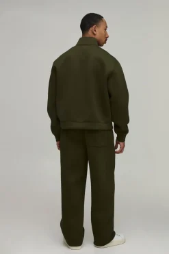 Ensemble Survêtement Sweat Scuba Col Cheminée Zippé Coupe Ample Oversize Et Pantalon Droit