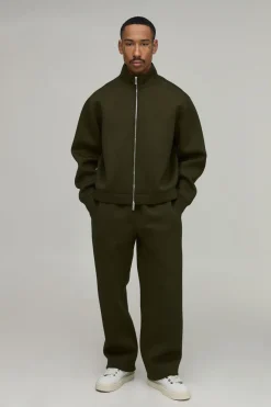 Ensemble Survêtement Sweat Scuba Col Cheminée Zippé Coupe Ample Oversize Et Pantalon Droit