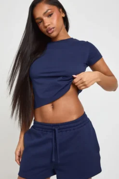 Ensemble Survêtement Top Manches Courtes Et Short Molleton