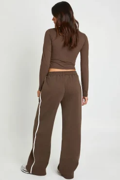 boohoo Ensemble Survêtement T-shirt Manches Longues À Détails Passepoilés Et Jogging Jambes Droites<Femme Survêtements|Survêtements