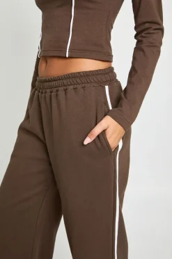 boohoo Ensemble Survêtement T-shirt Manches Longues À Détails Passepoilés Et Jogging Jambes Droites<Femme Survêtements|Survêtements
