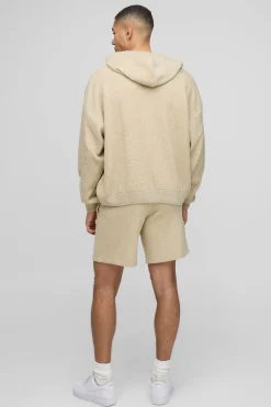 Ensemble Sweat à Capuche Zippé Intégral et Short Boxy Fit Boucle BM Tricoté