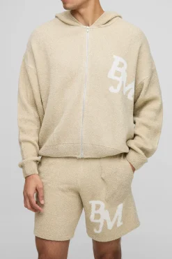 Ensemble Sweat à Capuche Zippé Intégral et Short Boxy Fit Boucle BM Tricoté