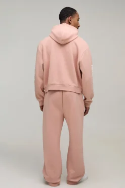 boohooMAN Ensemble Sweat À Casynthétiqueche Oversize Col Montant Imprimé Peluche Et Jogging Évasé<Homme Survêtements