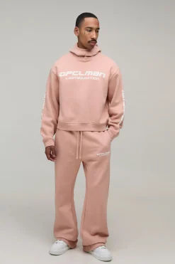 boohooMAN Ensemble Sweat À Casynthétiqueche Oversize Col Montant Imprimé Peluche Et Jogging Évasé<Homme Survêtements