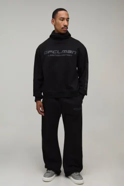Ensemble Sweat À Casynthétiqueche Oversize Col Cheminée Raccourci Imprimé Relief En Peluche & Jogging Évasé