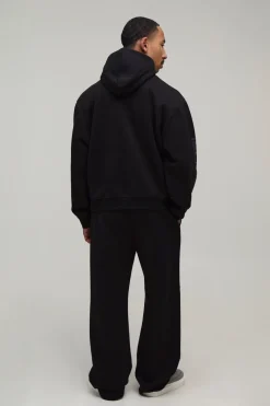 Ensemble Sweat À Casynthétiqueche Oversize Col Cheminée Raccourci Imprimé Relief En Peluche & Jogging Évasé