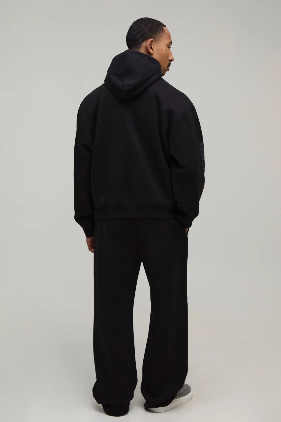 Ensemble Sweat À Casynthétiqueche Oversize Col Cheminée Raccourci Imprimé Relief En Peluche & Jogging Évasé