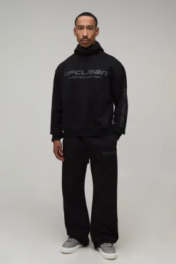 Ensemble Sweat À Casynthétiqueche Oversize Col Cheminée Raccourci Imprimé Relief En Peluche & Jogging Évasé