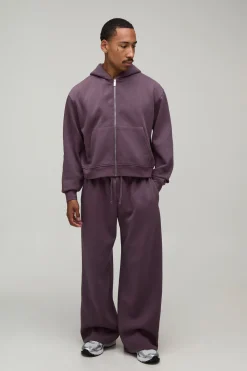 boohooMAN Ensemble Sweat À Casynthétiqueche Zippé Oversize Raccourci Et Jogging Large<Homme Survêtements