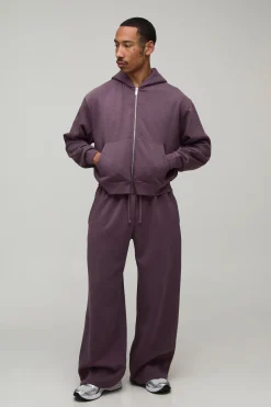 boohooMAN Ensemble Sweat À Casynthétiqueche Zippé Oversize Raccourci Et Jogging Large<Homme Survêtements