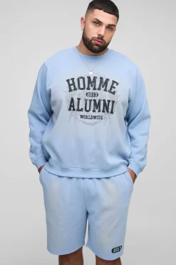 Ensemble sweat-shirt et short Regular Fit Spray Wash Plus Homme