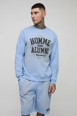 boohooMAN Ensemble sweat-shirt Tall Homme Spray Wash à coupe régulière et short en jersey<Homme Tout Afficher|Survêtements
