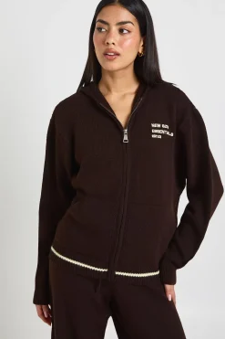 boohoo Ensemble Synthétiquell À Casynthétiqueche Zippé Et Pantalon<Femme Pulls Et Gilets|Toutes Les Mailles