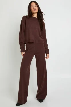 boohoo Ensemble Synthétiquell Col Rond Et Pantalon Large Pour Grande Taille<Femme Looks Chocolat|Pulls Et Gilets