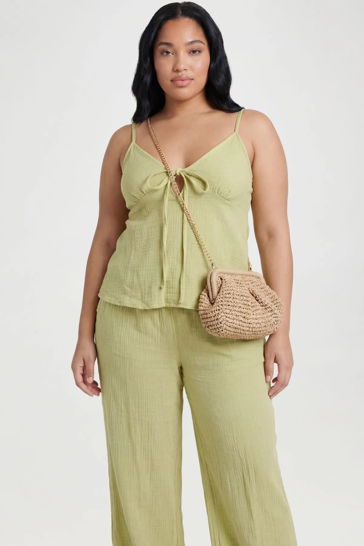boohoo Ensemble Tall Caraco À Nouer Devant Et Pantalon Large En Tissu Gaze De Coton<Femme Ensembles