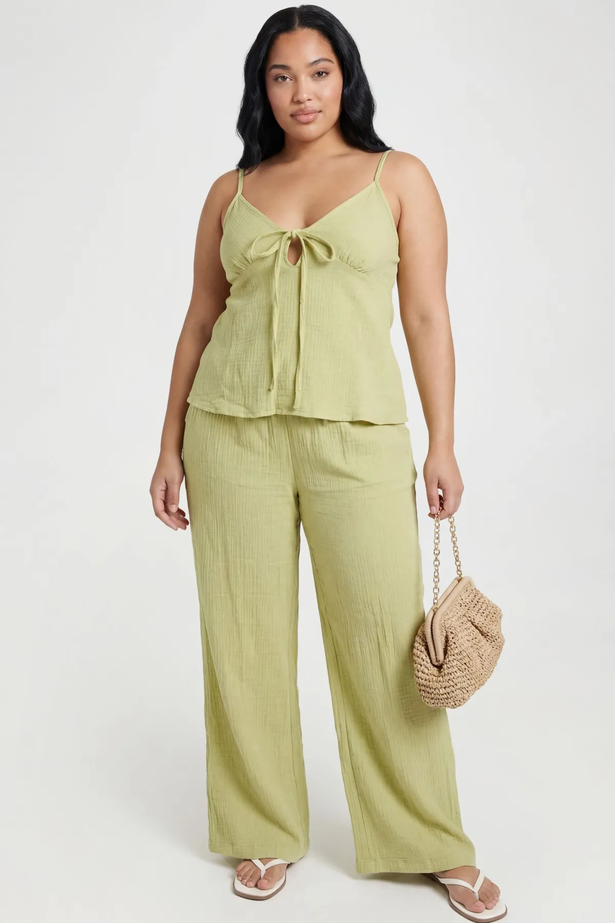 boohoo Ensemble Tall Caraco À Nouer Devant Et Pantalon Large En Tissu Gaze De Coton<Femme Ensembles