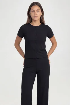 boohoo Ensemble Tall Haut Côtelé Froissé À Manches Courtes Avec Boutons Et Pantalon<Femme Ensembles