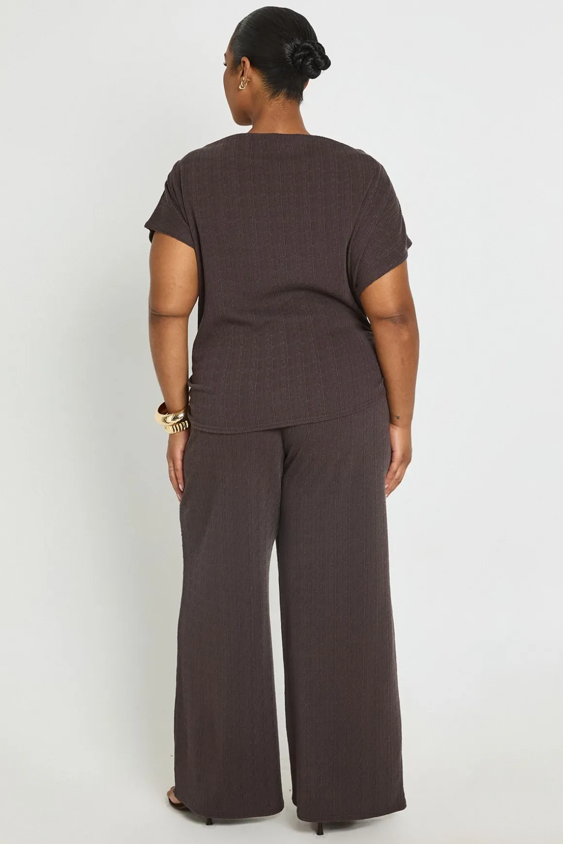 Ensemble Top Ample Épaules Dénudées & Pantalon Large À Taille Nouée